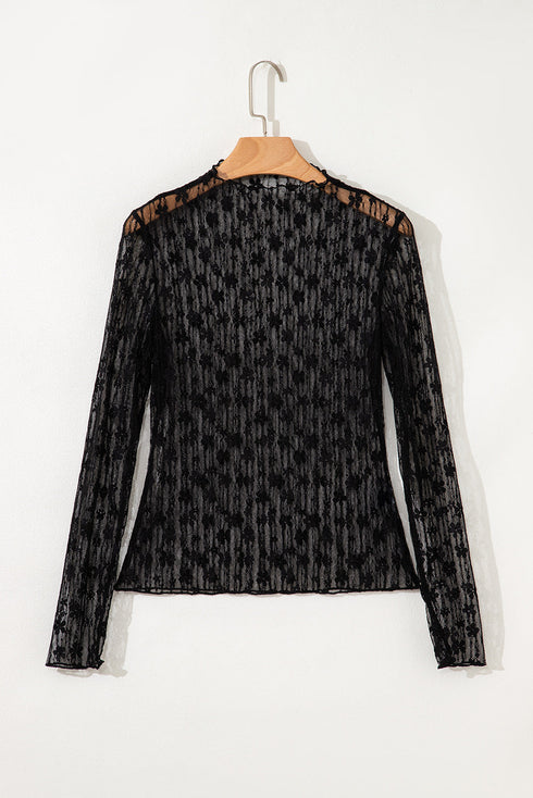 Sheer Floral Lace Long Sleeve Slim Fit Top